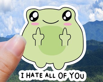 Funny Frog Middle Finger Sticker – Waterproof Vinyl, Glossy or Holographic