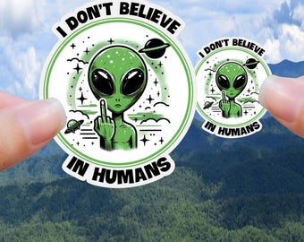 Alien Middle Finger Sticker: Waterproof Vinyl Decal - Made in USA