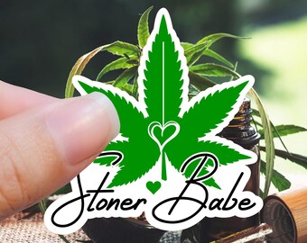 Stoner Babe Cannabis Leaf Sticker – Waterproof, Glossy or Holographic