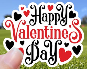 Valentine's Day Stickers: Black & Red Hearts, Glossy or Holographic