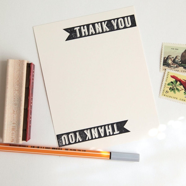 Thank You Rubber Stamp in Retro Typography, Original Midcentury Modern Design (Wood Mounted) with optional wooden handle (S108) DIY Cards