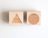 Choose 2 Mini Rubber Stamps 1" (Wood Mounted) Thank You, Made with Love, Handmade, Monogram or Abstract Geometric Shapes, Petites Collection