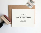 NEW! Save the Date Stamp, Custom Wedding Rubber Stamp (Wood Mounted) Large Minimalist Modern Design Personalized with Names, Date + Location