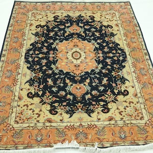 5x7 Tabriz Area Rug - Deep Blue Persian Style Handmade Premium Quality Area Rug - Floral Rug - Traditional Rug - Bedroom Rug - Office Rug