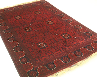 3x5 Biljic Tribal Ullmatta - Röd Handknuten Geometrisk Etnisk Matta