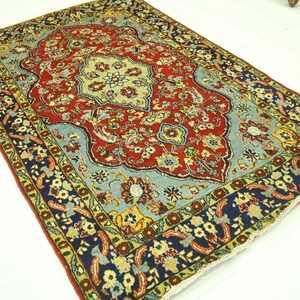 3x6 Vintage Area Rug - Red Blue Rug - Persian Style Hand Knotted Wool Rug - Traditional Rug - Medallion Rug - Floral Rug - Bedroom Rug - Rug