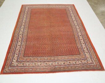 7x10 グレーレッド ヴィンテージウールラグ - オリエンタル手織り