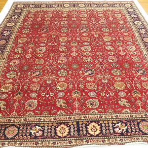 Vintage 10x13 Oriental Area Rug - Red Persian Style Hand Made Floral High Quality Wool Rug - Traditional Rug - Living Room Rug - Bedroom Rug