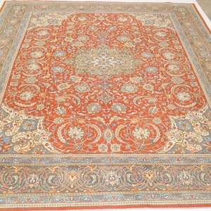 10x13 Vintage Kashan Area Rug - Persian Style Hand Made Floral Low Pile Wool Rug - Antique Rug - Dining Room Rug - Living Room Rug