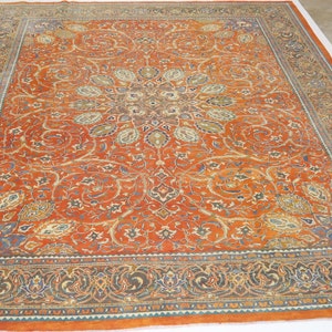 Vintage 10x13 Kashan Area Rug - Persian Style Hand Made Medallion Low Pile Wool Rug - Antique Rug - Dining Room Rug - Living Room Rug