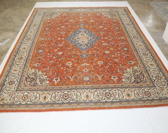 Vintage 10x13 Oriental Area Rug - Persian Style Hand Made Traditional Low Pile Wool Rug - Antique Rug - Bedroom Rug - Living Room Rug