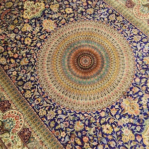 7x10 Ft Oriental Silk Area Rug - Blue Silk Rug - Persian Style Silk Rug - Bamboo Silk Rug - Traditional Rug - Medallion Rug - Bedroom Rug