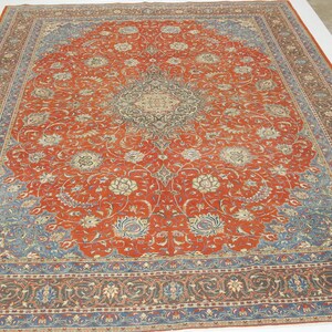 10x13 Kashan Area Rug - Vintage Persian Style Hand Made Medallion Low Pile Wool Rug - Antique Rug - Dining Room Rug - Living Room Rug