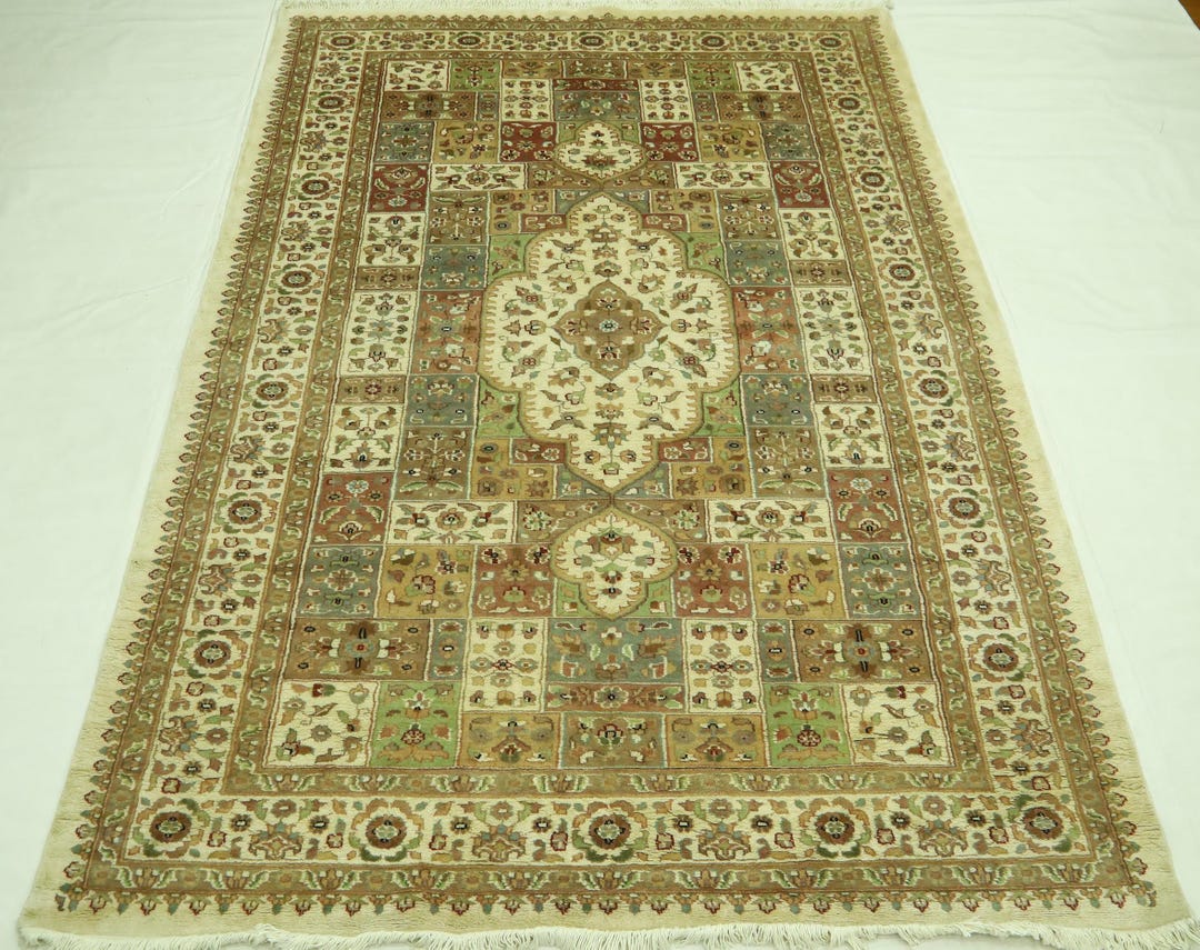 5x8 Bakhtiari Persian Style Area Rug - Beige Hand Made Oriental Silk ...