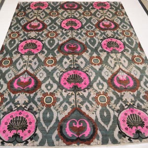 8x10 Suzani Area Rug - Gray Pink Wool Rug - Persian Style Afghan Handmade Rug - Traditional Rug - Boho Rug - Living Room Rug - Bedroom Rug
