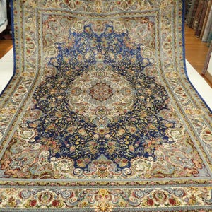 8x12 Oriental Silk Area Rug - Blue Silk Rug - Bamboo Silk Rug - Persian Style Silk Rug - Floral Silk Rug - Traditional Silk Rug - Office Rug