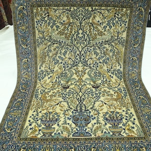 5x7 Tree Of Life Area Rug - Blue Beige Persian Style Handmade Floral Silk Touch Wool Rug - Bird Design Rug - Bedroom Rug - Living Room Rug