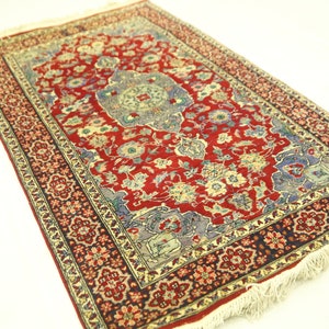 3x5 Ft Oriental Area Rug, Red Rug, Persian Style Hand Knotted Traditional High Quality Wool Rug, Floral Rug, Bedroom Rug, Entryway Rug, Rugs