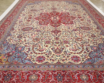 10x15 Vintage Oriental  Area Rug - Persian Style Hand Made Medallion Low Pile Wool Rug - Antique Rug - Large Wool Rug - Dining Room Rug