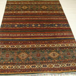 200x250 mehrfarbiger Khorjin Teppich - Afghanischer feiner Qualität Wollteppich - Geometrischer Teppich - Gestreifter Teppich - Boho Teppich