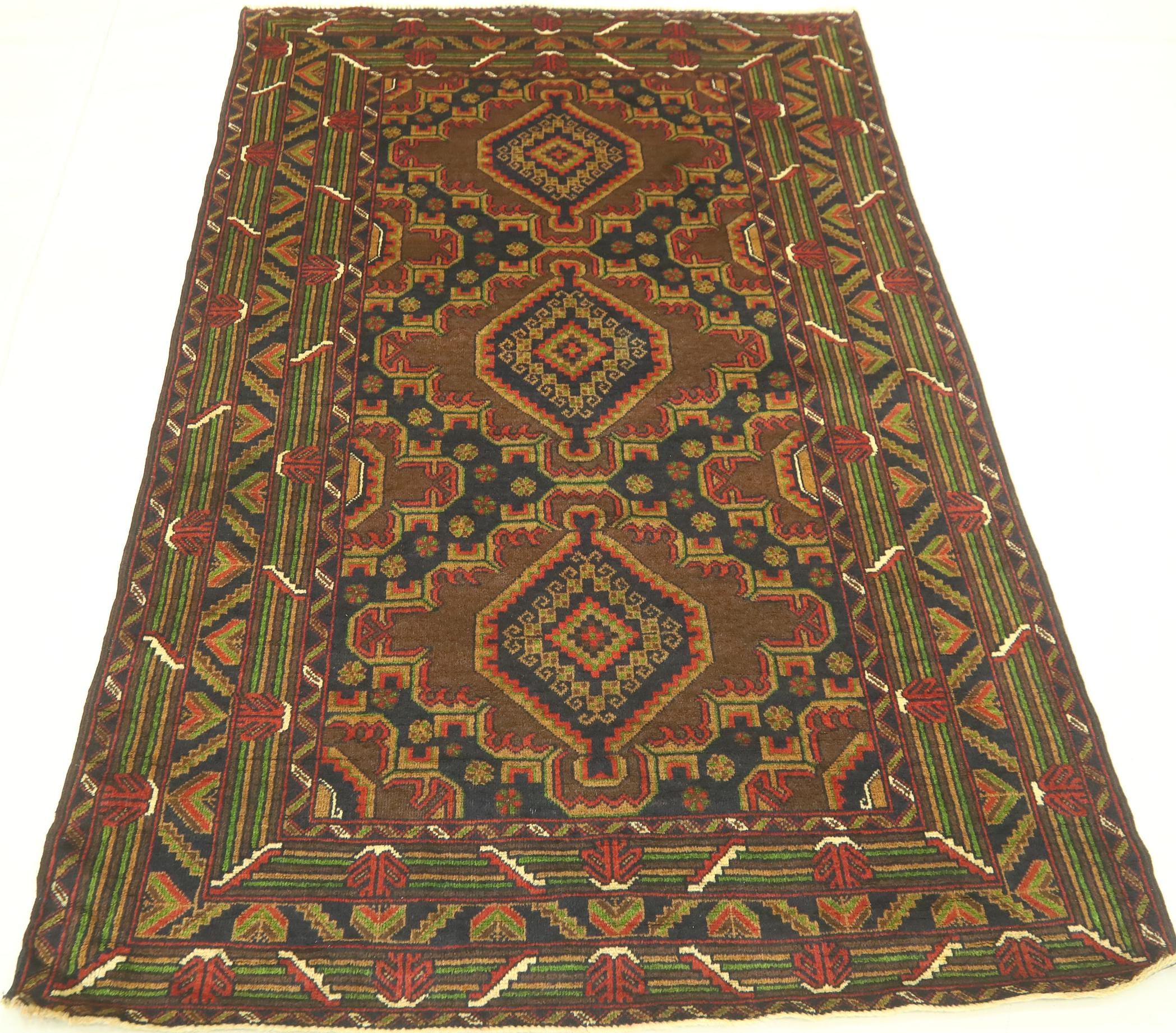 4x7 アンティーク バルーチ ラグ - アフガニスタン ハンドメイド 幾何