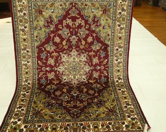 Red 4x6 Oriental Silk Touch Wool Rug - Floral Hand Knotted Medallion Rug