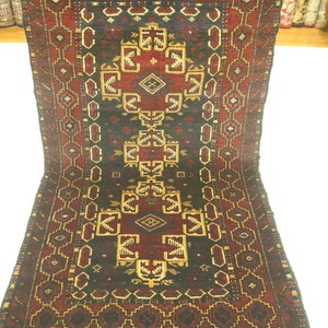 Vintage 3x6 Ft Baluchi Area Rug, Gray Red Rug, Hand Knotted Rug, Tribal Rug, Geometric Rug, Ethnic Rug, Nomadic Rug, Antique Rug, Office Rug