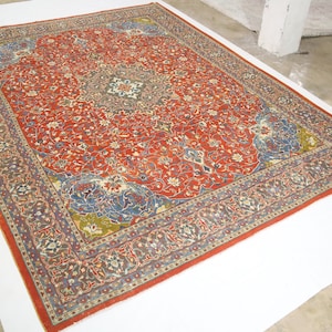 10x13 Vintage Kashan Area Rug - Persian Style Hand Made Floral Low Pile Wool Rug - Antique Rug - Dining Room Rug - Living Room Rug