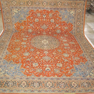 10x13 Vintage Kashan Area Rug - Red Persian Style Hand Made Medallion Low Pile Wool Rug - Antique Rug - Dining Room Rug - Living Room Rug