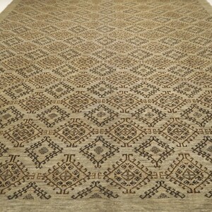 9x12 Ft Modern Chobi Area Rug - Brown Gray Afghan Hand Knotted Geometric Organic Dye Wool Rug - Contemporary Rug - Transitional Rug