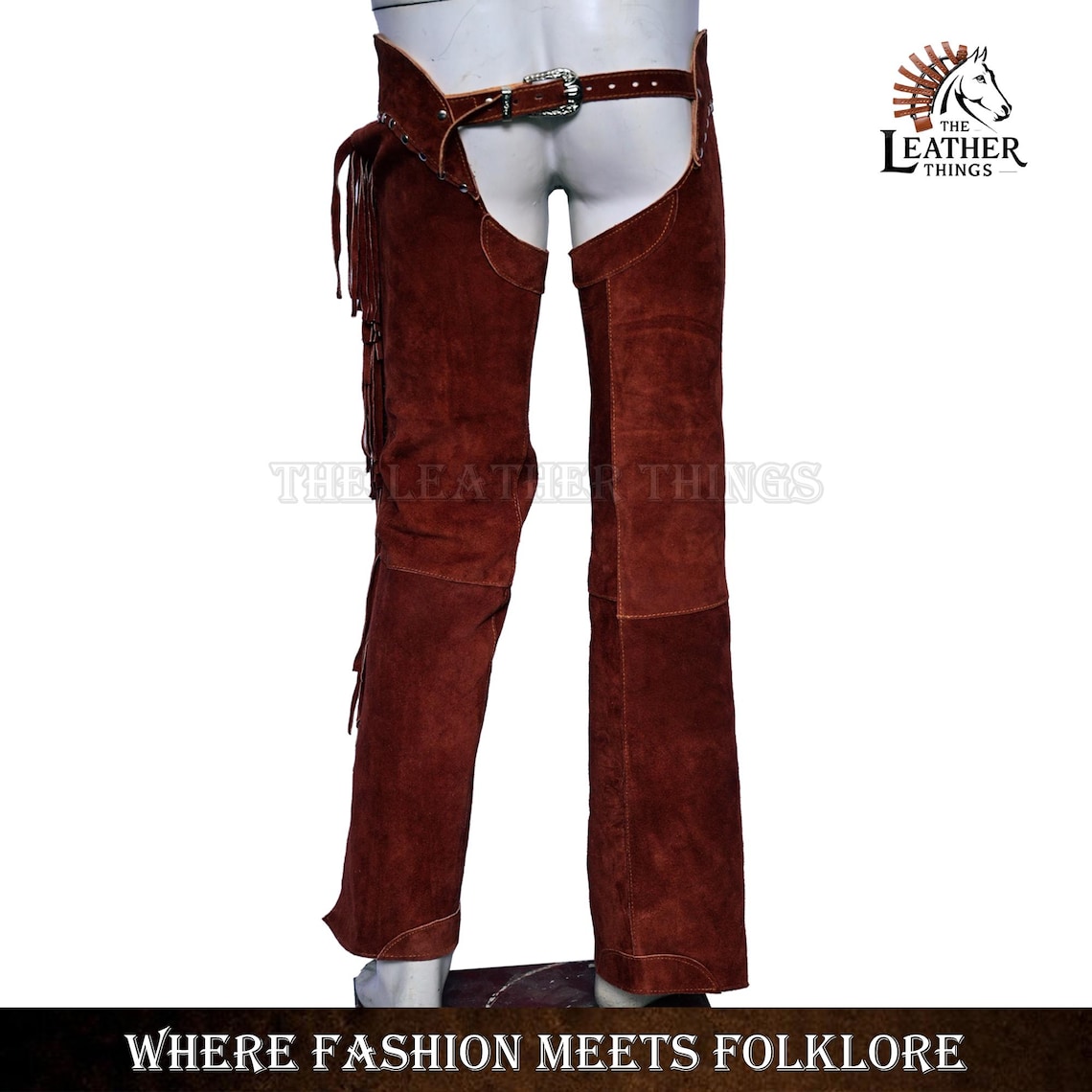 American Western Cowboy Style Chap Pants Native Fringe Suede Unisex ...