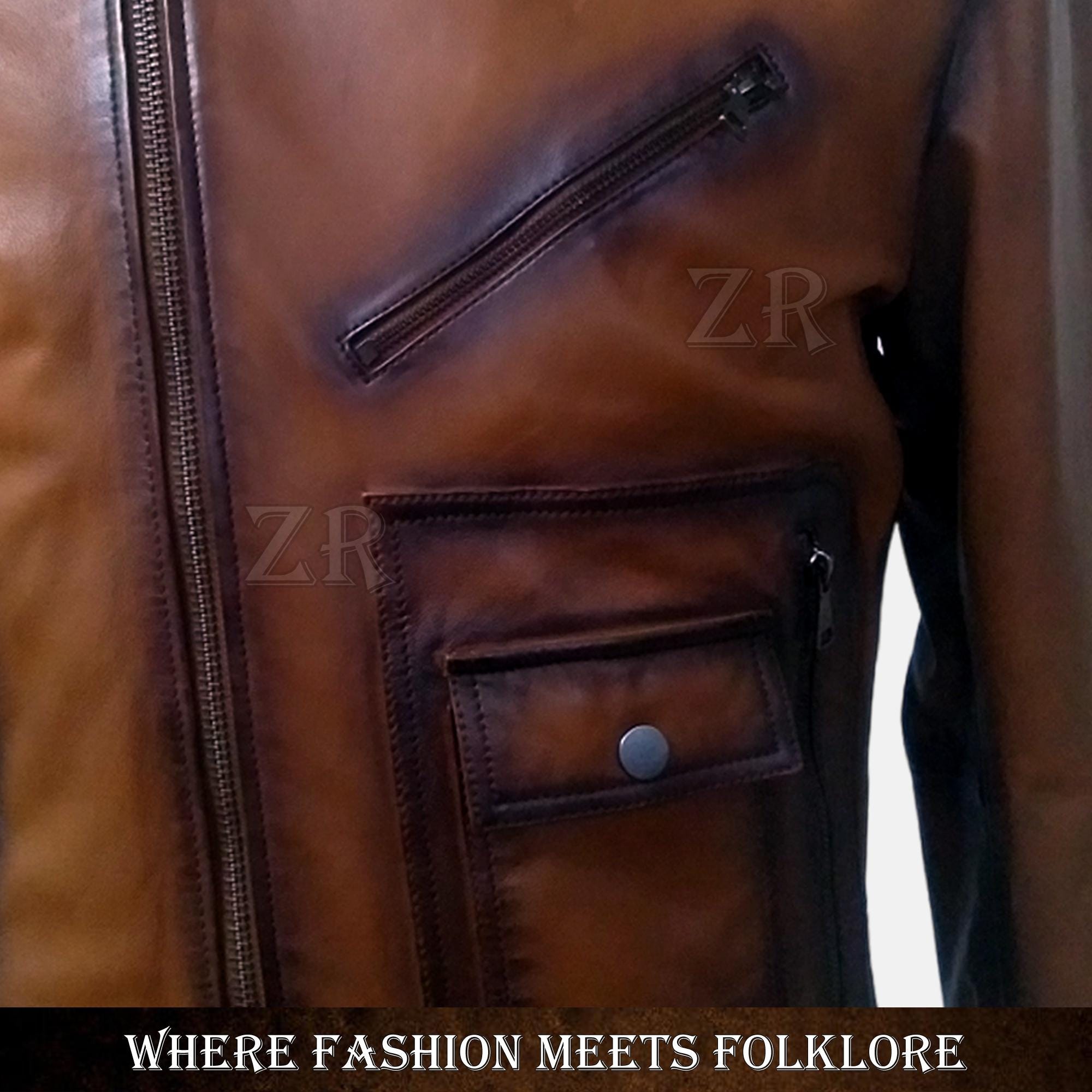 Motorcycle Vintage Jacket Distressed Brown Leather Casual Slim