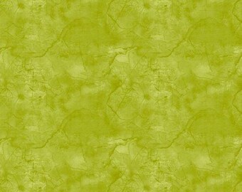May include: A seamless fabric pattern featuring a vibrant lime green color with a distressed, mottled texture. The surface displays subtle variations in tone, creating a weathered, watercolor-like effect with faint, irregular lines throughout.