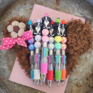 Multi Color Pen | Retractable Pen | Old School Pen | Novelty Pen | Focal Bead Pen | Beaded Pen | Writing Pen | Bernese Mountain Dog