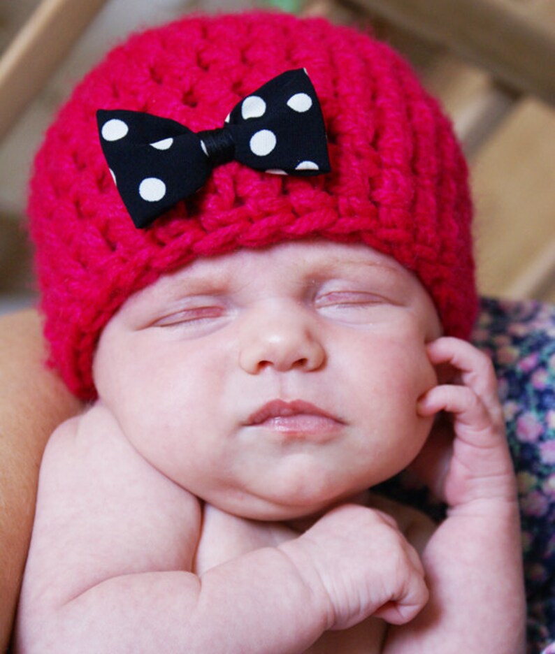 Cute Hot Pink Crochet Newborn Baby Girl Beanie Hat W/ Sweet Etsy