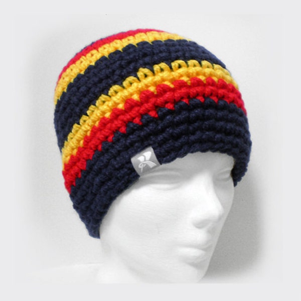 Classic Fit bonnet - charbon, rouge & jaune avec des raies Crochet équipé chapeau d’hiver Ski Snowboard Surf Skate