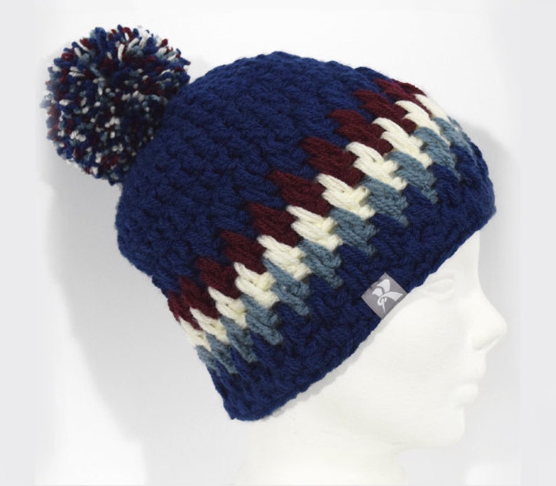 Burgundy /& Off White Brick Stitch Crochet Bobble Winter Hat Snowboard Ski Surf Skate Mid Slouchy Pompom Beanie Navy Blue