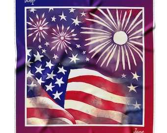 Personalized Patriotic Scarf: American Flag Satin Bandana, 4th of July