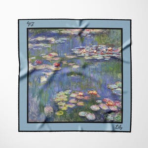 Custom Scarf with Claude Monet's Water Lillies print, High Quality Artwork Personalized with Your Name, Gift for Her, Art Lover Party Favors