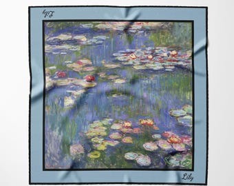 Custom Monet Water Lilies Scarf: Personalized Art Nouveau Satin Scarf