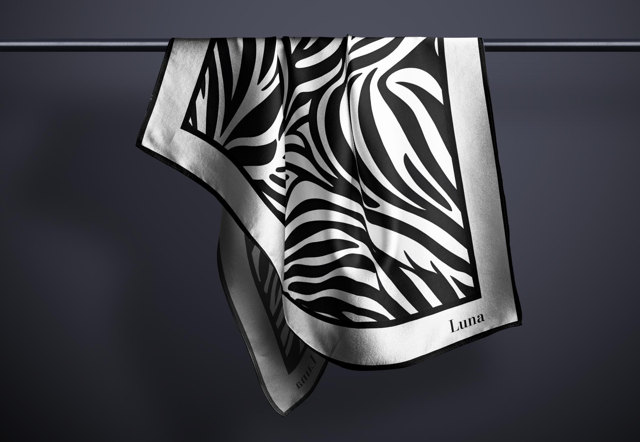 Personalized Zebra Print 100% Silk Scarf, Square Head Scarf  display picture 2