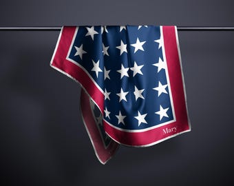 4th Of July Accessory, Independence Day Clothes, Personalized Silk Scarf, American Flag Print,  USA Made, Patriotic Statement