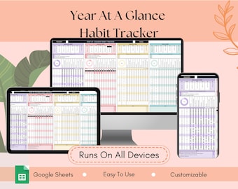 Yearly Habit Tracker – Year at a Glance Habit Planner | Printable And Digital Habit Tracker | Daily, Weekly And Monthly Goals