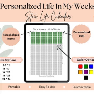 Memento Mori Life In Weeks Calendar: Green Printable Wall Art (Digital Download)