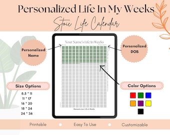 Poster Memento Mori Life in Weeks, Calendario Stoico (download digitale)
