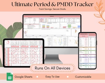 PMDD Symptom Tracker for Period Cycle | Mood Anxiety Hormone Log with Dashboard | Daily Menstrual Health Calendar & Wellness Template