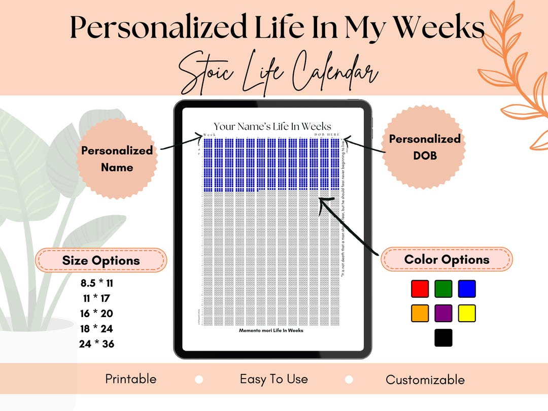 Blue Memento Mori Poster Life in Weeks Calendar Digital Print