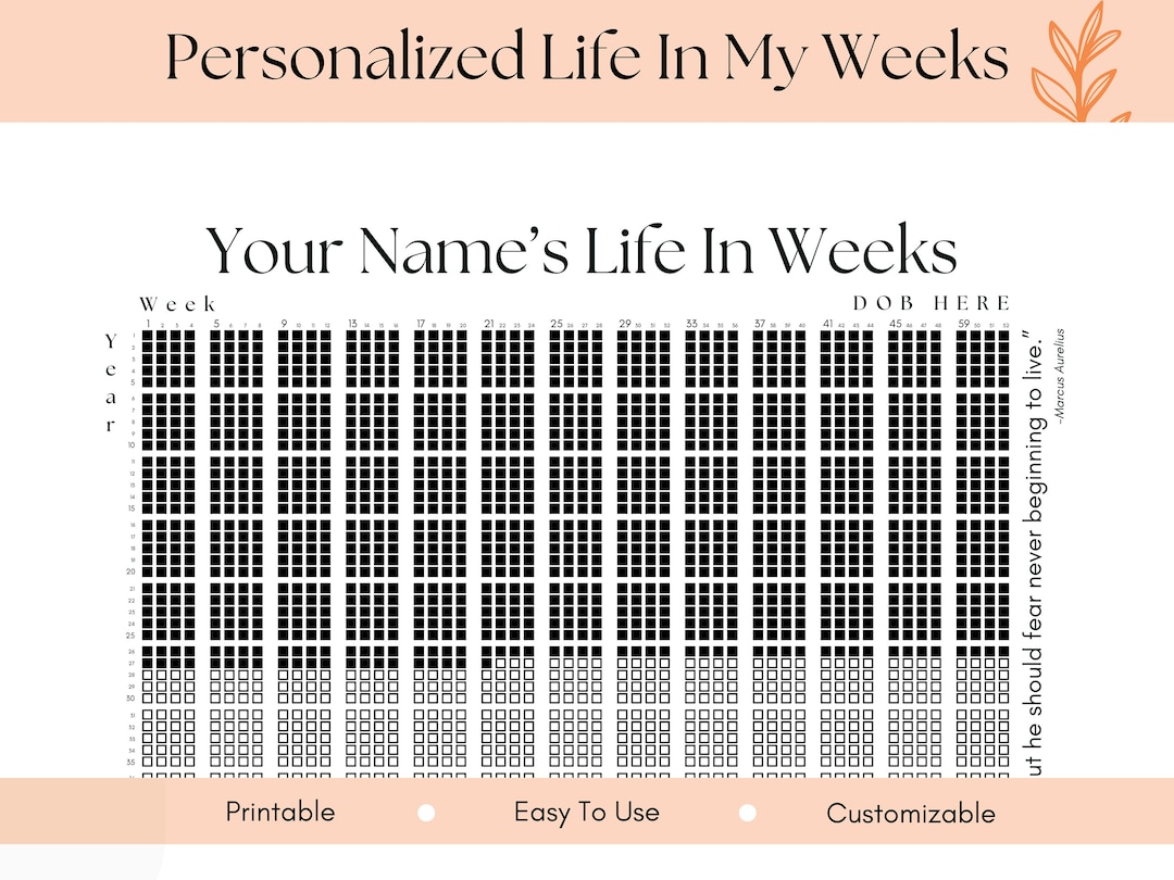 Life in Weeks Chart Memento Mori Wall Art Printable Life Calendar