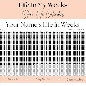 Memento Mori Poster Life in Weeks Calendar Printable Life Plan Gift for Dad Weekly Planner Chart Motivational Art Life Tracking Stoic life