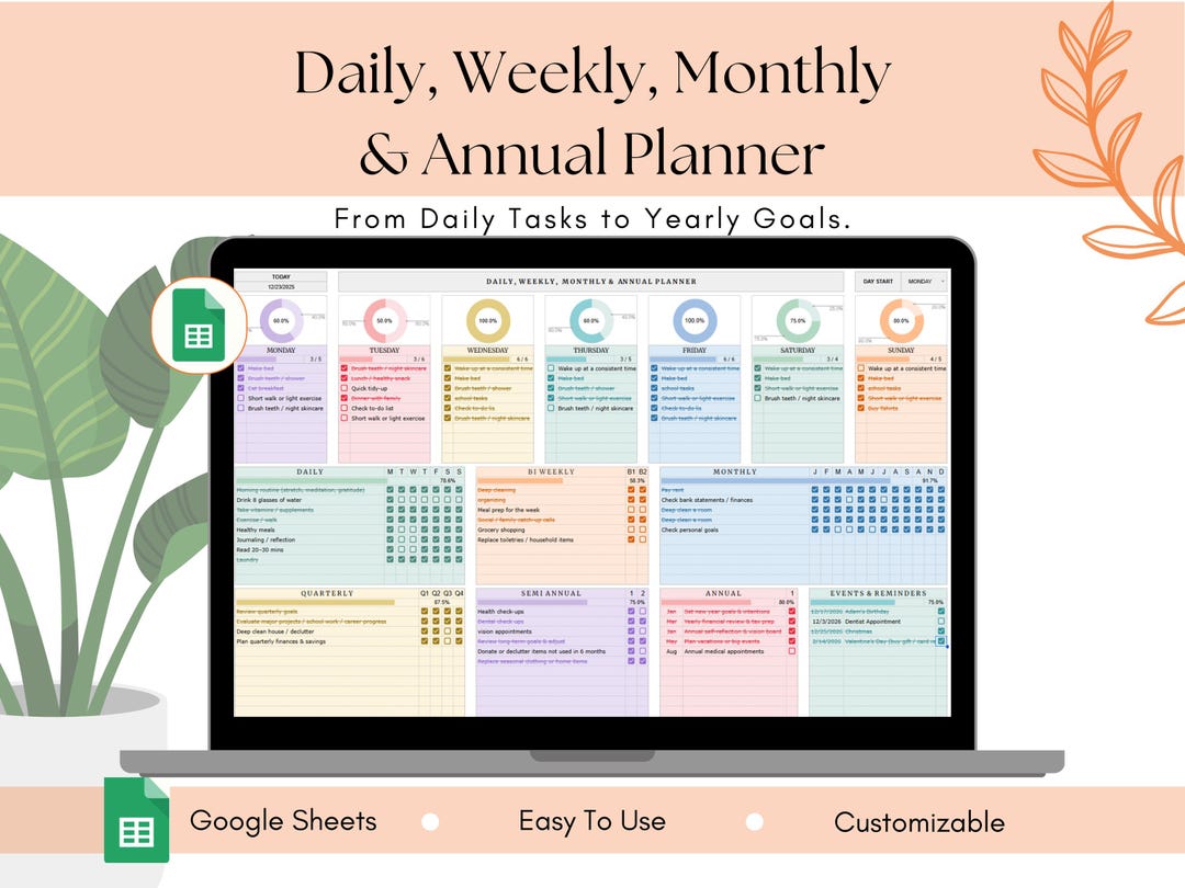 2026 Daily Weekly Monthly Annual Planner | All-in-one Google Sheets ...